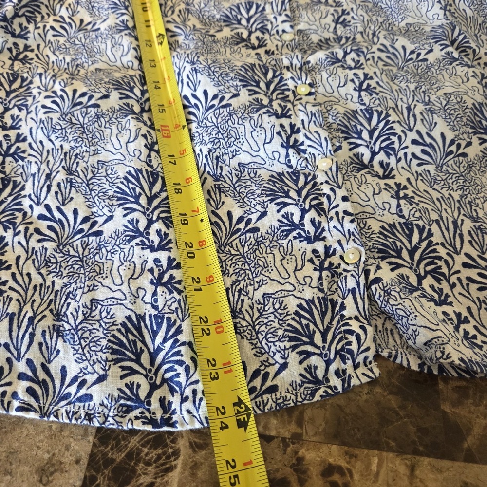 Nicole Miller sz L 100% linen button up top blue/wht coastal beach vacation - Picture 8 of 14